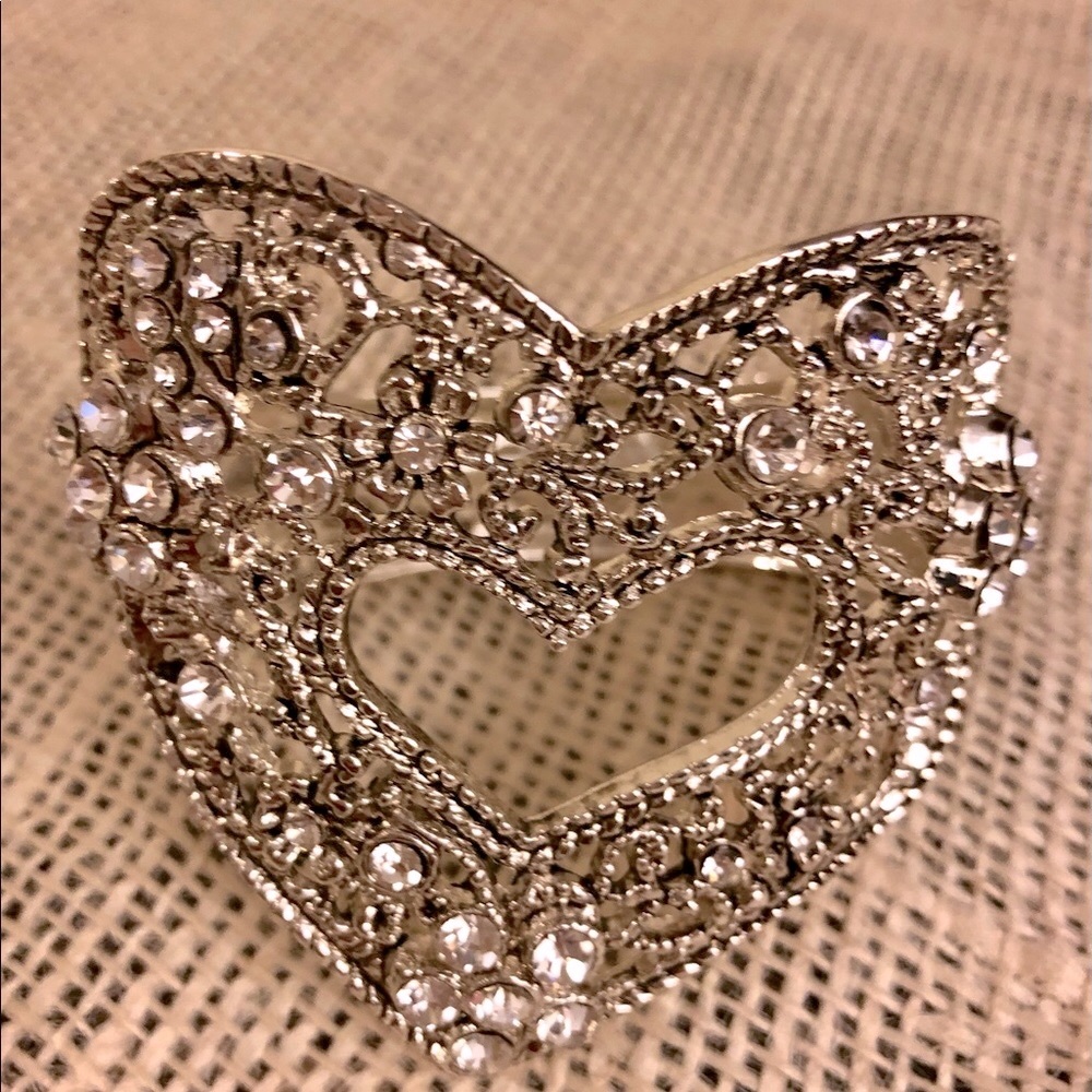 Silver Sparkle Cubic Zirconia Heart Design Bracelet - Statement Piece Jewelry - Picture 6 of 6